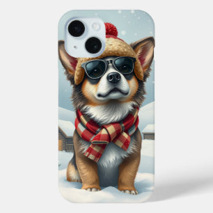 Cool Dog in Preppy Winter Attire and Hat iPhone 15 Case