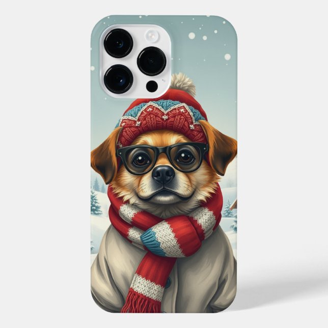 Cool Dog in Preppy Winter Attire and Hat   iPhone Case (Back)