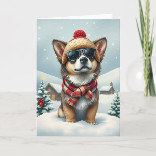 Cool Dog in Preppy Winter Attire and Hat Winter Card
