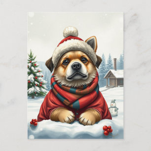 Cool Dog in Preppy Winter Attire and Hat Winter Holiday Postcard