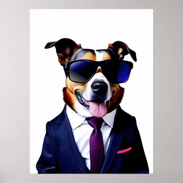 Cool dog in sunglasses and suit, Dog Businessman  Poster (Front)