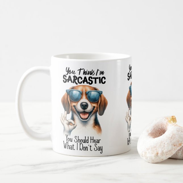 Cool Dog in Sunglasses - Funny OK Gesture Art Coffee Mug (With Donut)