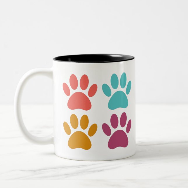 Cool Dog Paw Prints Two-Tone Coffee Mug (Left)