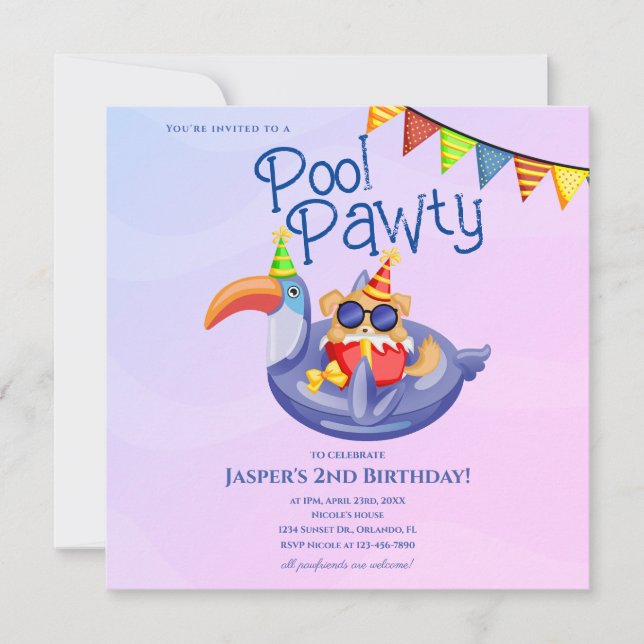 Cool Dog Pool Party Birthday Invitation (Front)