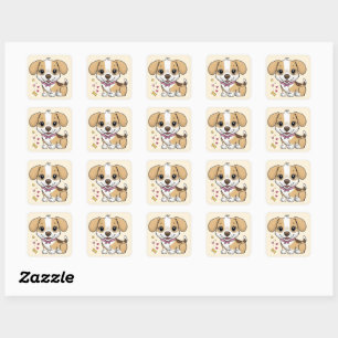 Cool Dog puppy animals pet cartoon Birthday Square Sticker
