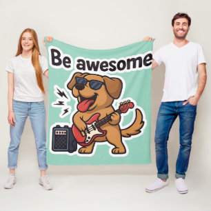 Cool Dog Rocking Guitar Sticker   Be Awesome Vibes Fleece Blanket