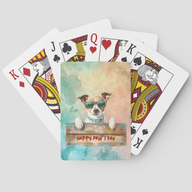 Cool Dog Sunglasses Happy Paw's Day  Playing Cards (Back)
