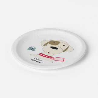 Cool Dog with a Red Collar Paper Plate