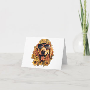 Cool Dog with Hat and Flowers Blank Greeting  Card