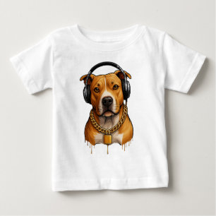 Cool Dog with Headphones and Gold Chain – Urban St Baby T-Shirt
