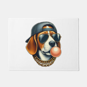 Cool Dogzz a cool beagle with sunglasses and a cap Doormat