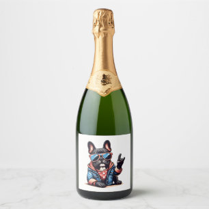 Cool Dogzz a cool French bulldog with sunglasses C Sparkling Wine Label