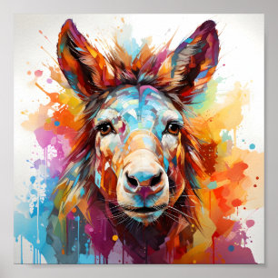 Cool Donkey Awesome Colorful Animal Portrait Poster