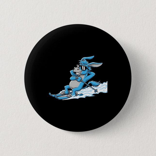 Cool Donkey On Skis Funny Relaxed Apres Ski  2 Inch Round Button (Front)
