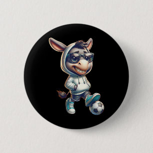 Cool Donkey Soccer Player With Shades And Hoodie V 2 Inch Round Button