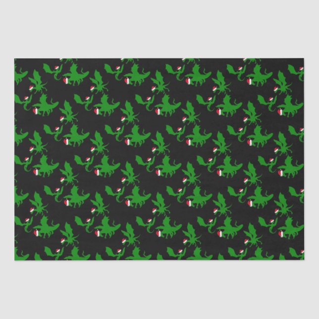 Cool Dragon Christmas Black Green Tissue Paper (Front)