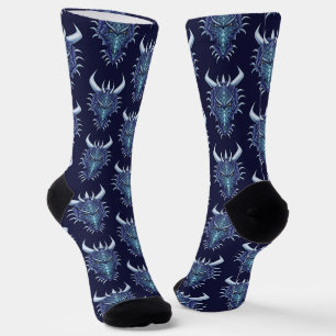Cool Dragon Head Blue Fantasy DND Name Wireless Ch Socks