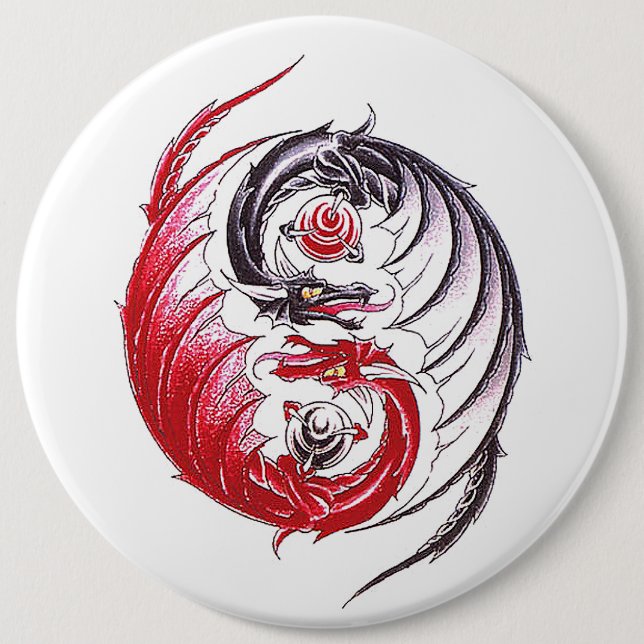 Cool Dragon Yin Yang tattoo 6 Inch Round Button (Front)
