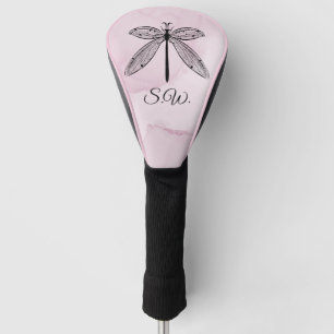 Cool Dragonfly Cottagecore Pink Monogram Golf Head Cover