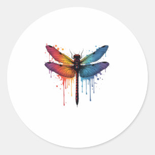 Cool Dragonfly on colorful painted Dragonfly Classic Round Sticker