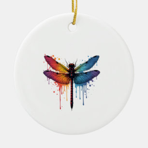 Cool Dragonfly on colourful painted Dragonfly Ceramic Ornament
