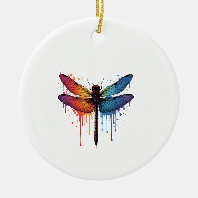 Cool Dragonfly on colourful painted Dragonfly Ceramic Ornament (Front)