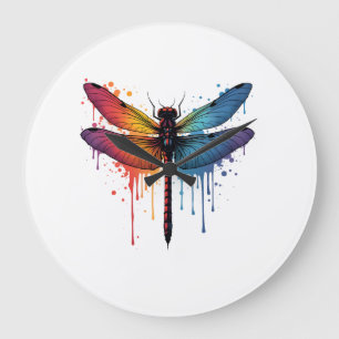 Cool Dragonfly on colourful painted Dragonfly Large Clock
