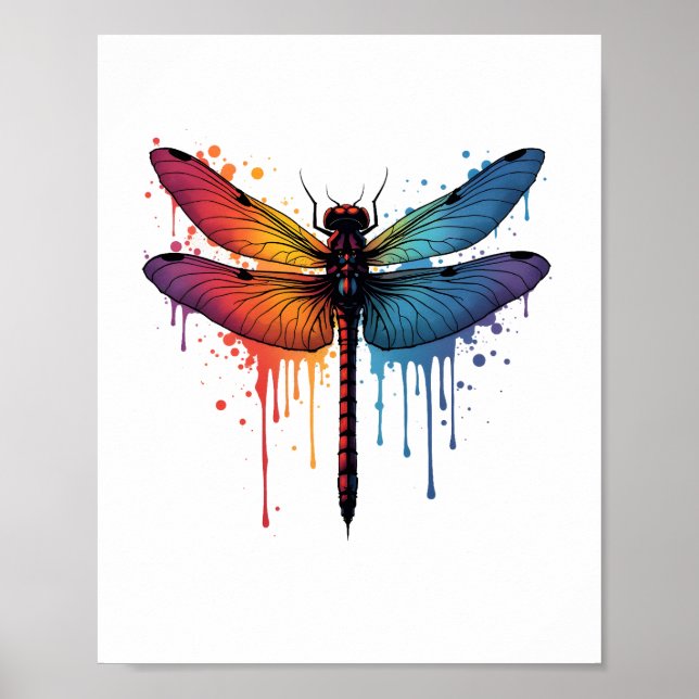 Cool Dragonfly on colourful painted Dragonfly Poster (Front)