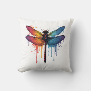 Cool Dragonfly on colourful painted Dragonfly Throw Pillow