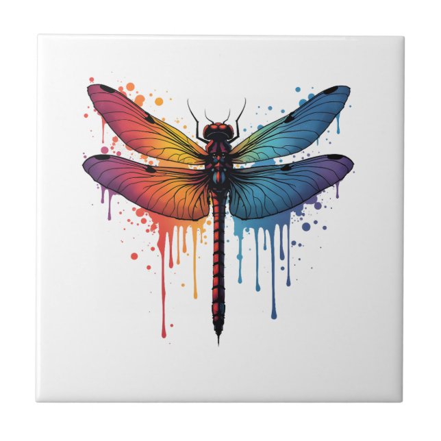 Cool Dragonfly on colourful painted Dragonfly Tile (Front)