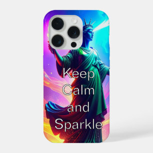 Cool Dramatic Lady Liberty Keep Calm and Sparkle  iPhone 15 Pro Case