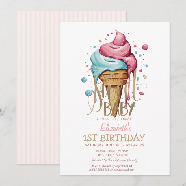 Cool Dripping Ice Cream Striped Birthday  Invitation (Front/Back)