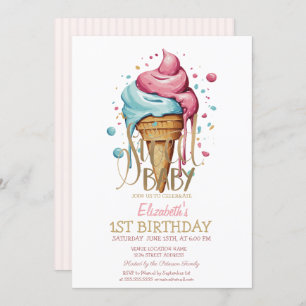 Cool Dripping Ice Cream Striped Birthday  Invitation