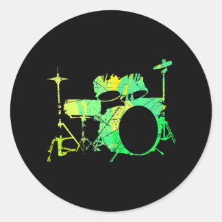 Cool Drum Kit Percussion Vintage Retro Drummer Classic Round Sticker