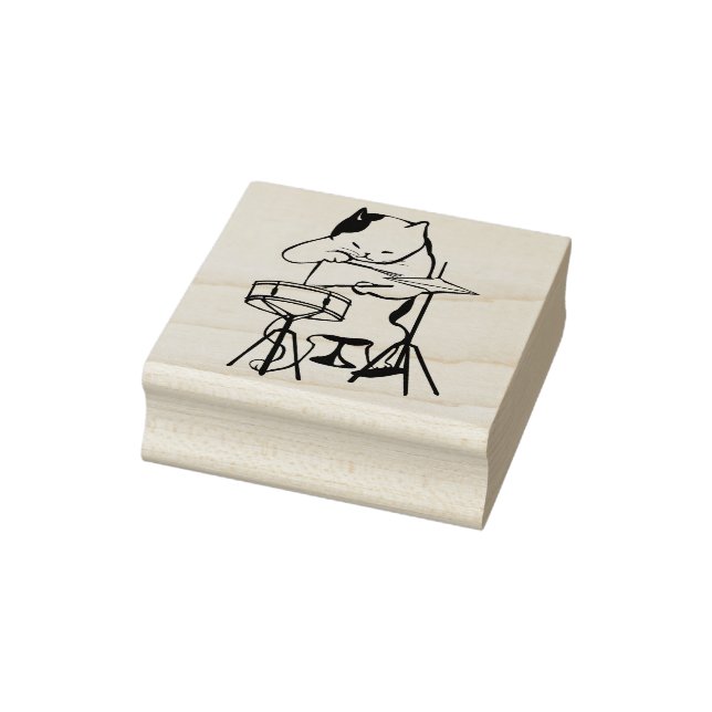 cool drummer cat art stamp (Stamp)