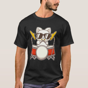 Cool Drummer Cat With Glasses T-Shirt