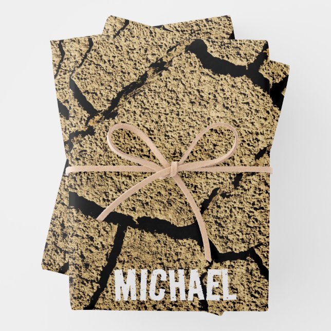 Cool Dry land cracked earth Your Custom name Wrapping Paper Sheet (In situ)