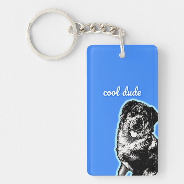 Cool Dude Australian Shephard Acrylic Keychain (Front)