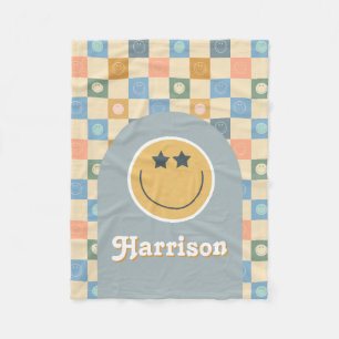 Cool Dude Boys Retro Chequered 70s Face Fleece Blanket