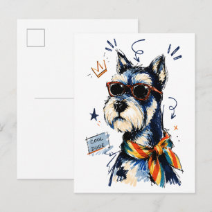 Cool Dude Schnauzer Dog with Sunglasses Postcard