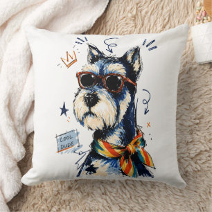 Cool Dude Schnauzer Dog with Sunglasses Throw Pillow
