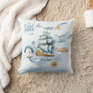 Cool Dude Ship in the Ocean Customizable  Throw Pillow