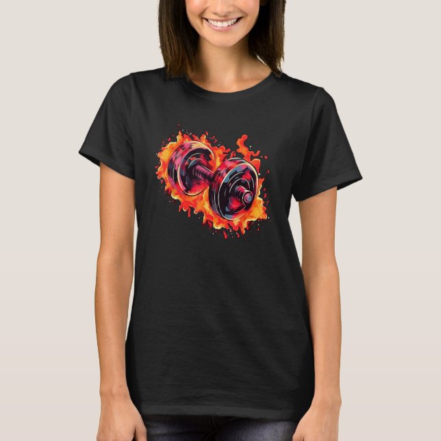 Cool Dumbbell with Flames for burning Training T-Shirt (Front)