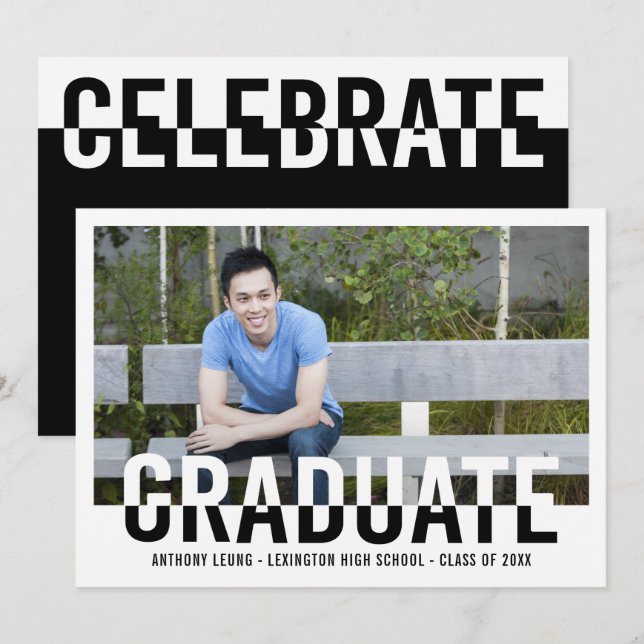 Cool Duotone EDITABLE COLOR Graduation Invitation (Front/Back)
