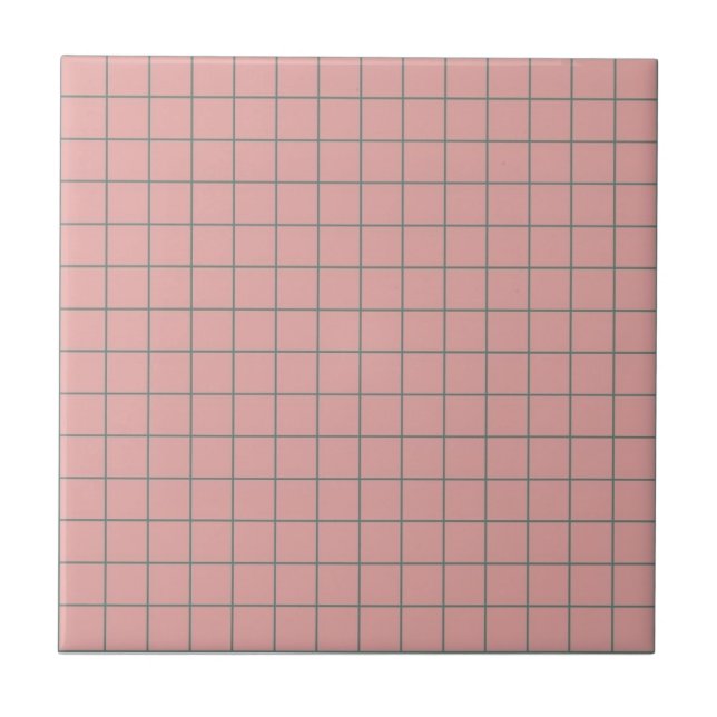Cool Dusty Pink & Sage Green Chequered Retro Tile (Front)