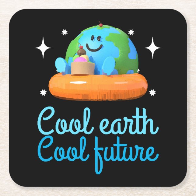 Cool earth, Cool future - Earth Square Paper Coaster (Front)