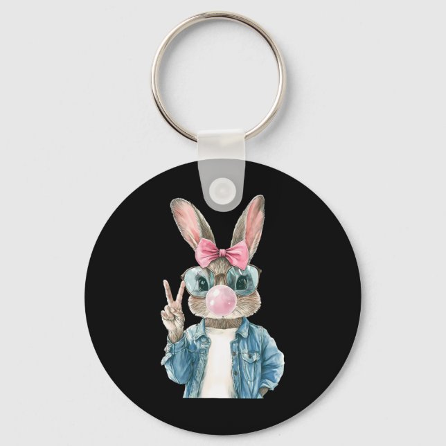 Cool Easter Bunny Blow Bubble Gum Rabbit Egg Hunt  Keychain (Front)