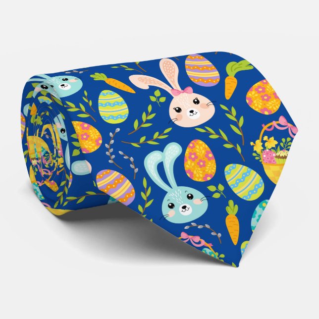 cool Easter bunny eggs tiled pattern Tie (Rolled)