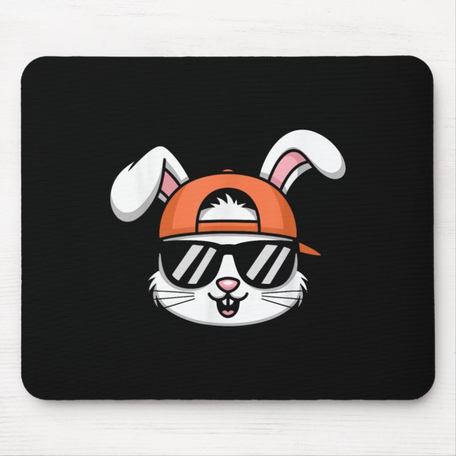 Cool Easter Bunny With Hat Funny Boys Kids  Mouse Pad (Front)