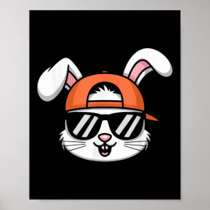Cool Easter Bunny With Hat Funny Boys Kids  Poster